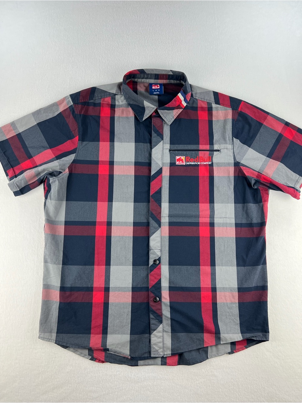 Redline Plaid Short Sleeve Button-Down Shirt - Red & Navy